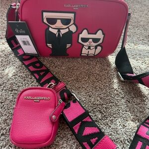 Karl Lagerfeld Pink Crossbody Bag and Pouch Set